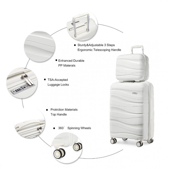 14/20 Inch Lightweight Polypropylene Hard Shell 2 Piece Suitcase Set With Tsa Lock And Vanity Case - Cream White