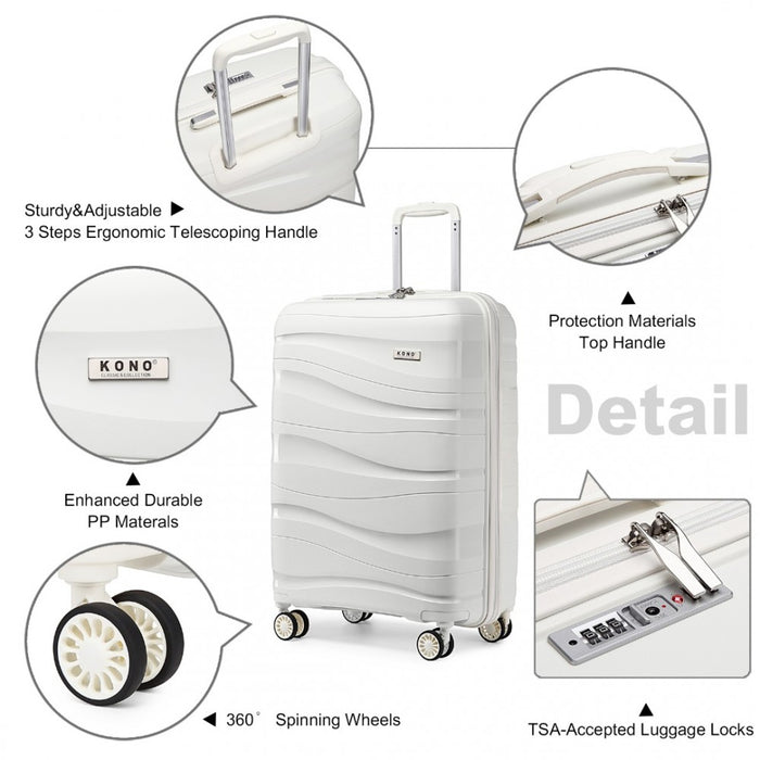 20 Inch Lightweight Polypropylene Hard Shell Suitcase With TSA Lock - Cream White