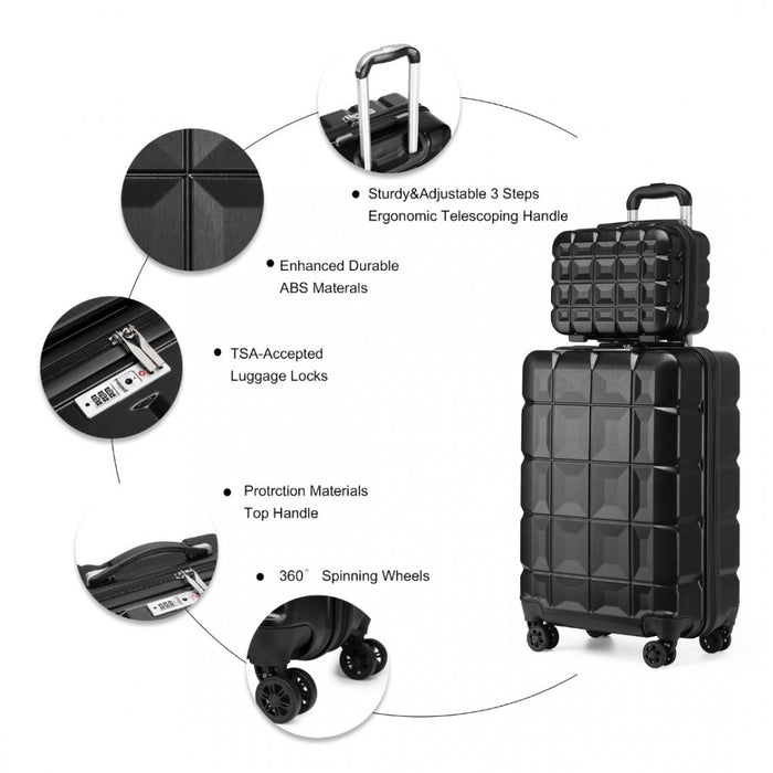 13/20 Inch Lightweight Hard Shell Abs Cabin Suitcase With Tsa Lock And Vanity Case - Black