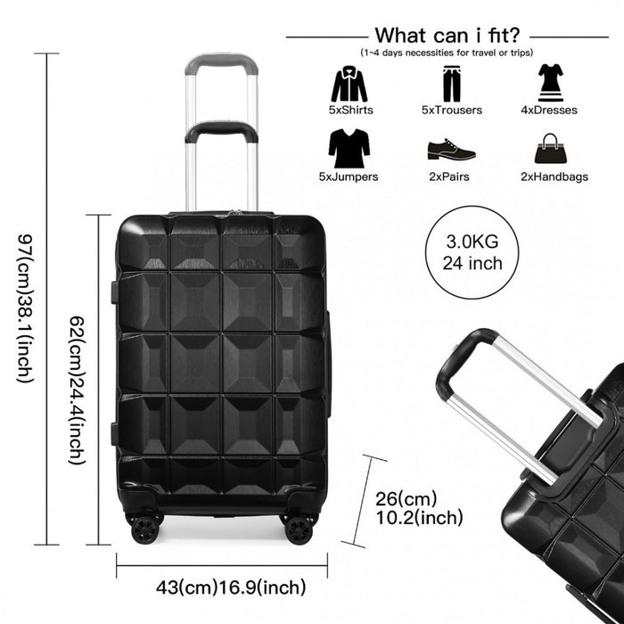 24 Inch Lightweight Hard Shell Abs Suitcase With Tsa Lock  Black