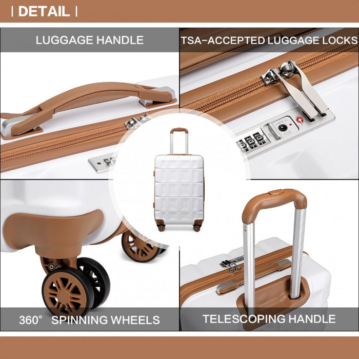 K2292l - Kono Lightweight Hard Shell Abs Suitcase With Tsa Lock And Vanity Case 4 Piece Set - White