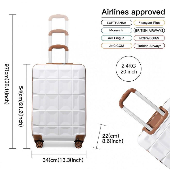 20 Inch Lightweight Hard Shell Abs Luggage Cabin Suitcase With Tsa Lock - White