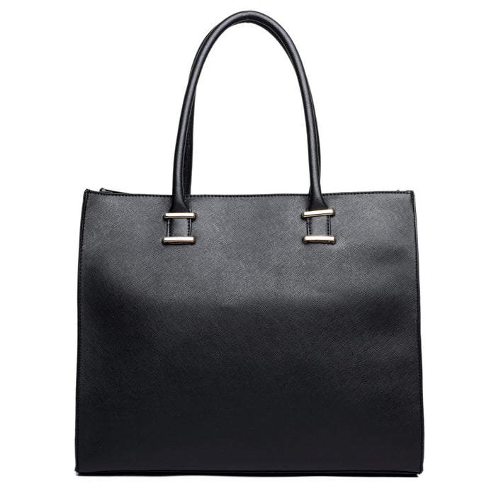 L1509 - Miss Lulu Leather Look Classic Square Shoulder Bag Black
