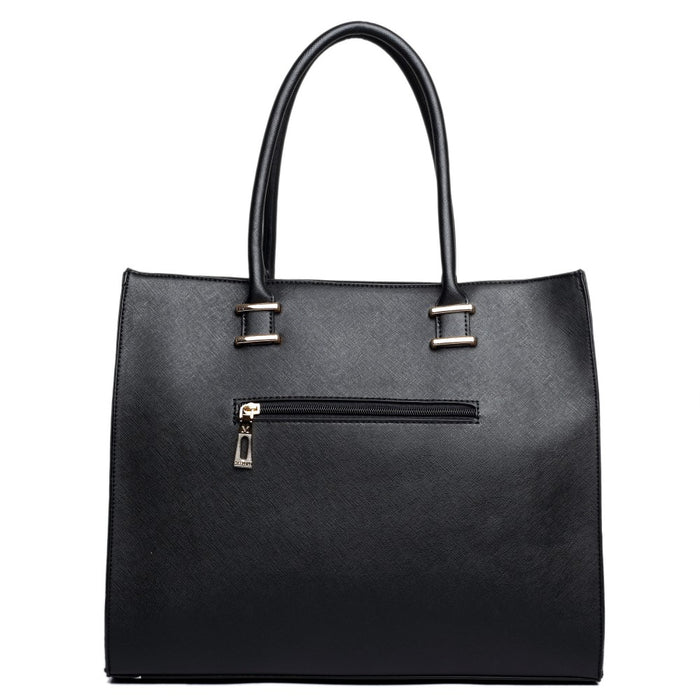 L1509 - Miss Lulu Leather Look Classic Square Shoulder Bag Black