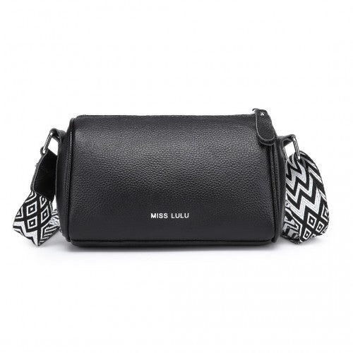 L2309 - Miss Lulu Lightweight Wide Strap Genuine Leather Crossbody Bag - Black