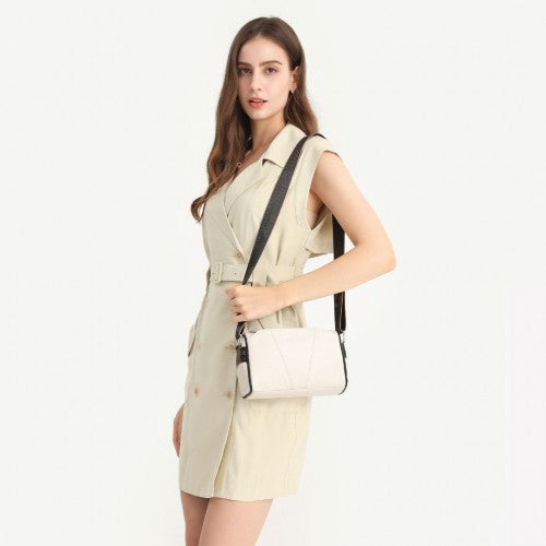 L2310 - Miss Lulu Simple And Elegant Wide Strap Genuine Leather Crossbody Bag - Khaki