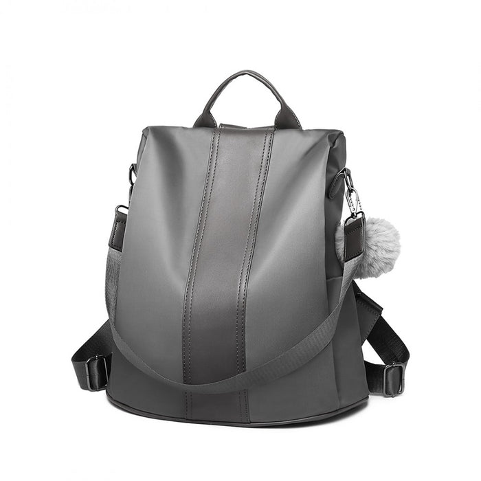 Lg1903 - Miss Lulu Two Way Backpack Shoulder Bag With Pom Pom Pendant - Grey