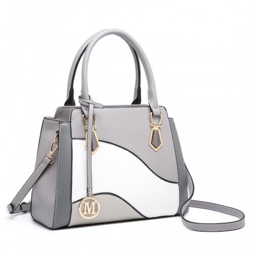Lg2254 - Miss Lulu Pretty Colour Combination Leather Handbag Tote Bag - Grey