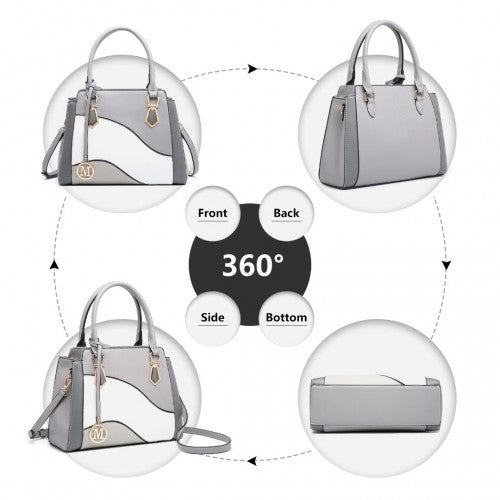 Lg2254 - Miss Lulu Pretty Colour Combination Leather Handbag Tote Bag - Grey
