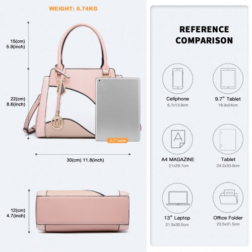 Lg2254 - Miss Lulu Pretty Colour Combination Leather Handbag Tote Bag - Pink