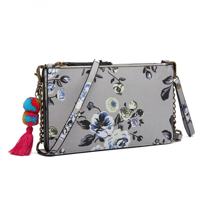 Lg6803-miss Lulu Canvas Con Pompom Colgante Bolso Bolso De Hombro Gris