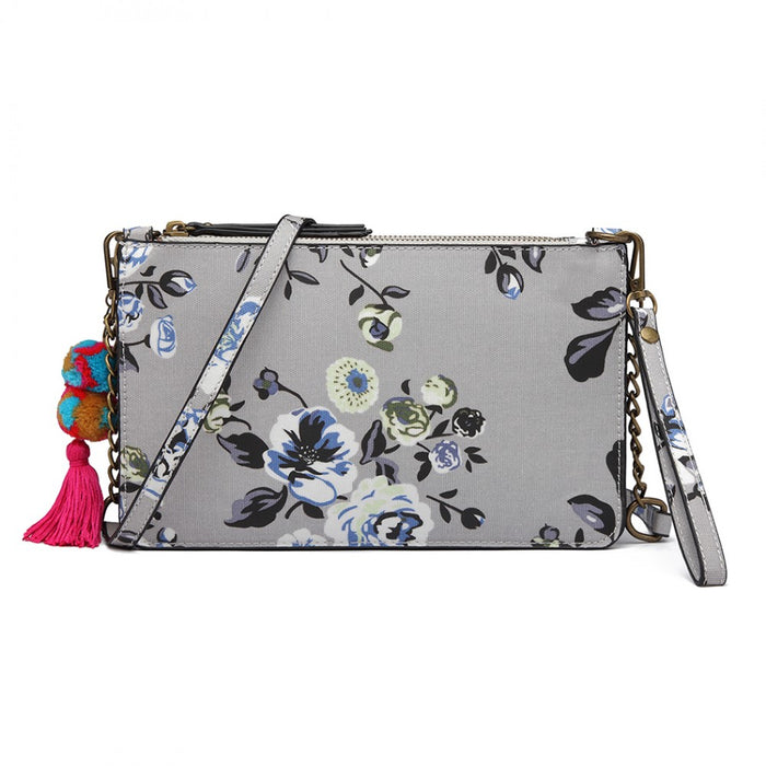 Lg6803-miss Lulu Canvas Con Pompom Colgante Bolso Bolso De Hombro Gris