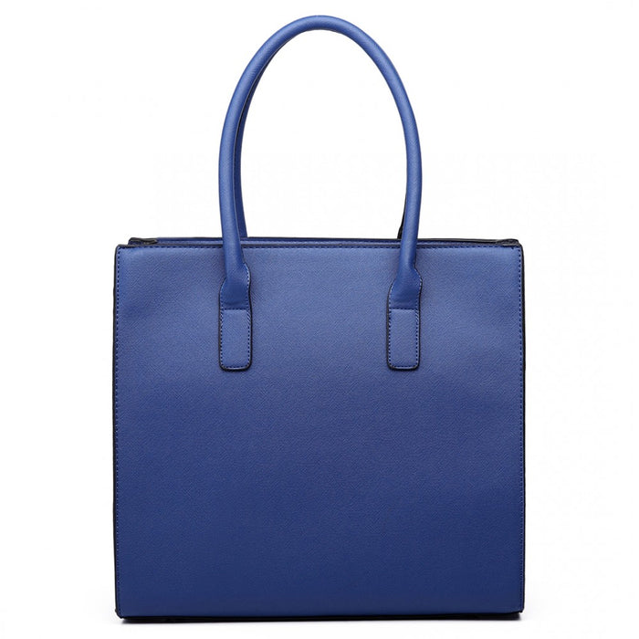 Lt6620 - Miss Lulu Multi Panel Leather Look Snake Skin Stripe Handbag Blue