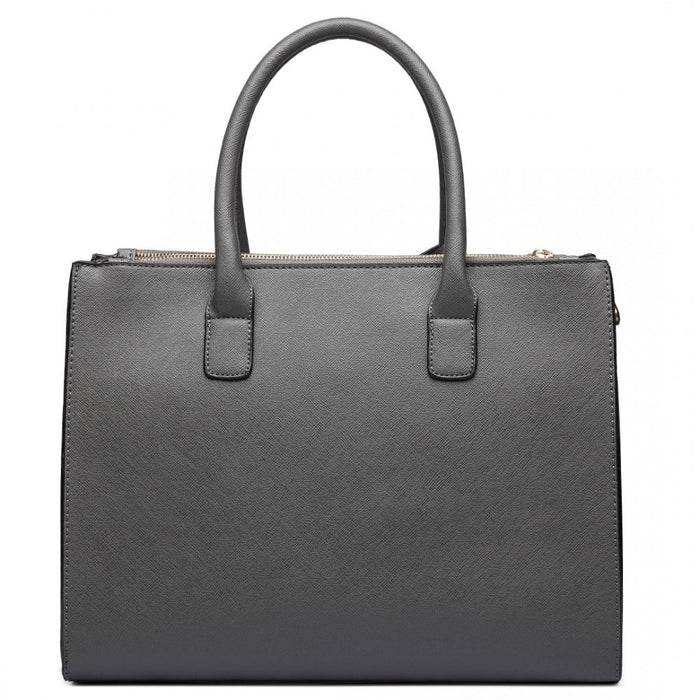 Lt6622 - Miss Lulu Raised Cord Tote Handbag Faux Leather Grey