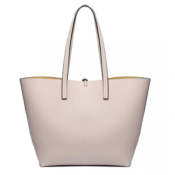 Lt6628 - Miss Lulu Women Reversible Contrast Shopper Tote Bag Beige