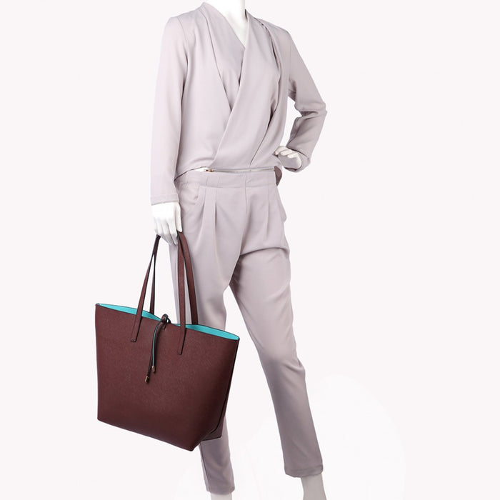 Lt6628 - Miss Lulu Women Reversible Contrast Shopper Tote Bag Coffee