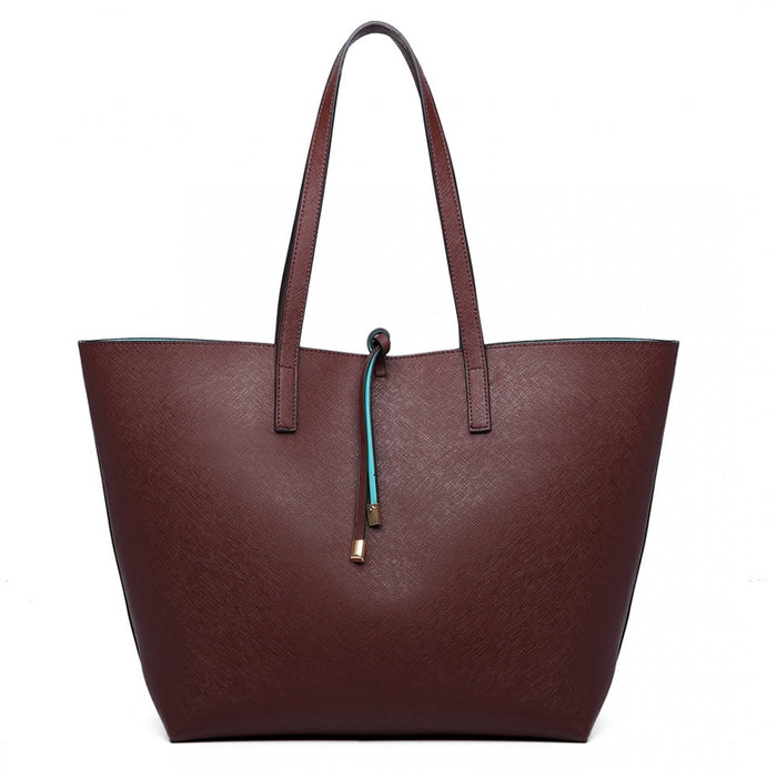 Lt6628 - Miss Lulu Women Reversible Contrast Shopper Tote Bag Coffee