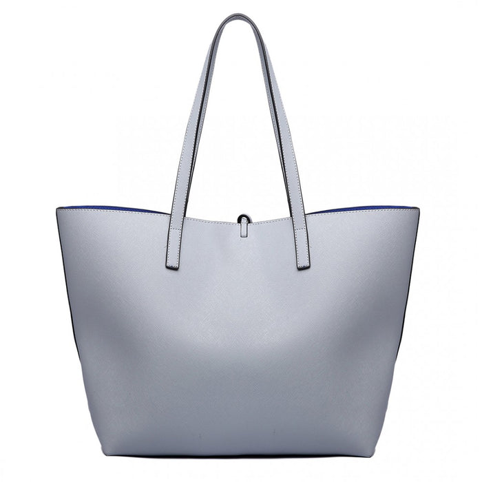 Lt6628 - Miss Lulu Women Reversible Contrast Shopper Tote Bag Grey