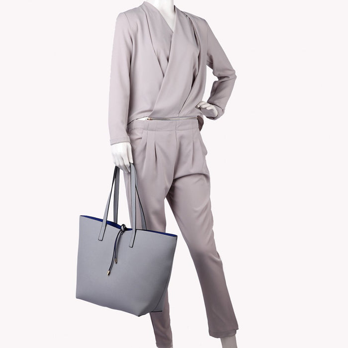 Lt6628 - Miss Lulu Women Reversible Contrast Shopper Tote Bag Grey
