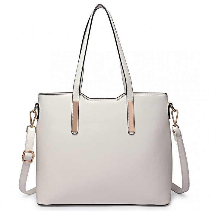 Lt6648 - Miss Lulu Three Piece Tote Shoulder Bag And Clutch - White