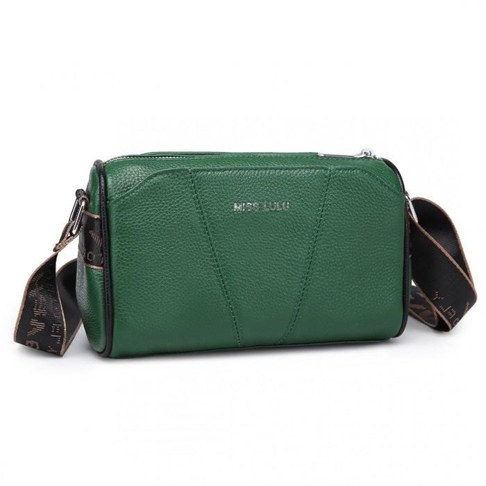 L2310 - Miss Lulu Simple And Elegant Wide Strap Genuine Leather Crossbody Bag - Green