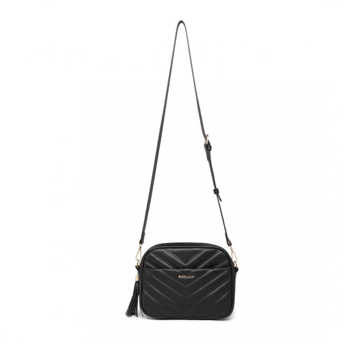 La2119-1 - Miss Lulu Lightweight Quilted Leather Cross Body Bag - Black