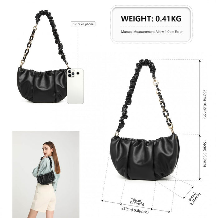 Lb2129 - Miss Lulu Premium Chain Cloud-like Pochette Handbag - Black