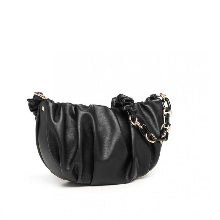 Lb2129 - Miss Lulu Premium Chain Cloud-like Pochette Handbag - Black