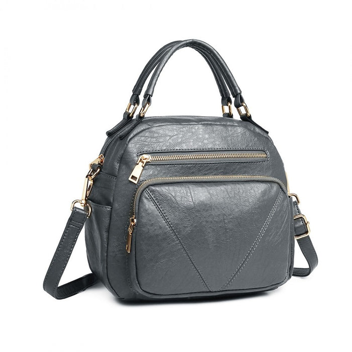 Lb6907 - Miss Lulu Bowler Style Shoulder Bag - Grey