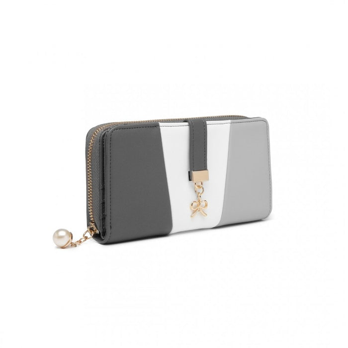 Lp2030 - Miss Lulu Tri Colour Women's Leather Look Purse - Grey And White