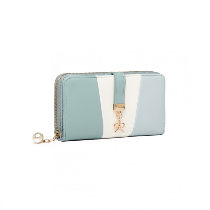 Lp2030 - Miss Lulu Tri Colour Women's Leather Look Purse - Light Blue