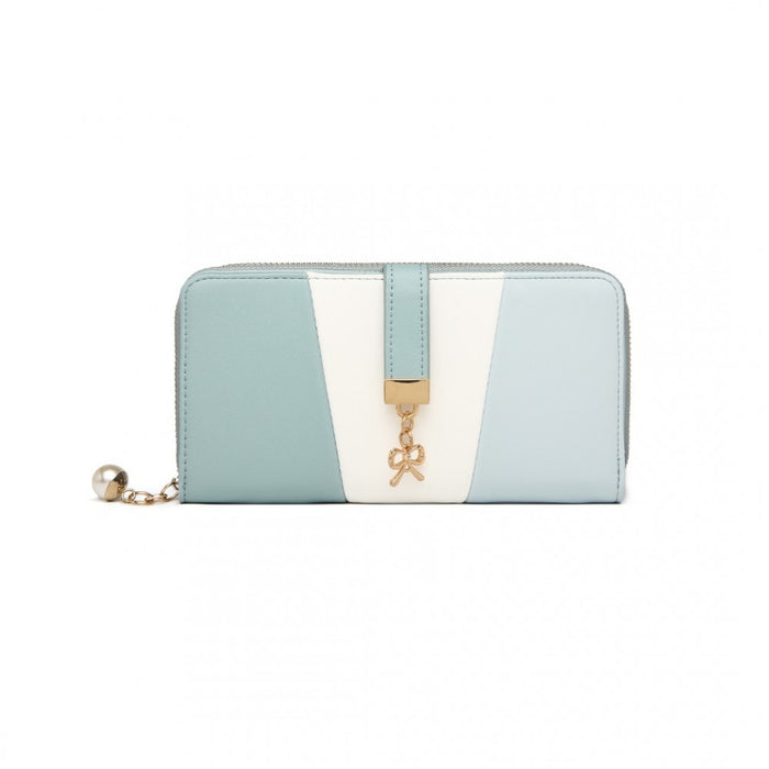 Lp2030 - Miss Lulu Tri Colour Women's Leather Look Purse - Light Blue