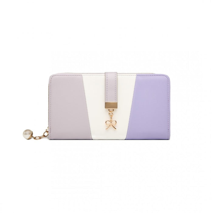 Lp2030 - Miss Lulu Tri Colour Women's Leather Look Purse - Purple