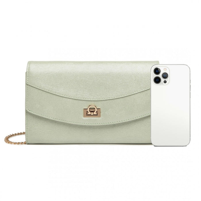 Lp2219 - Miss Lulu Elegant Flap Clutch Leather Chain Evening Bag - Green