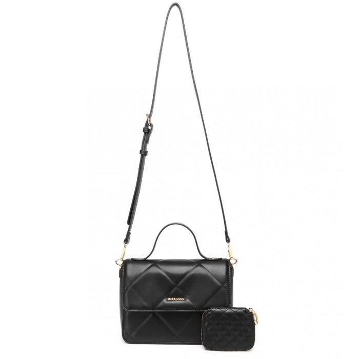 Lt2201 - Miss Lulu Diamond Quilted Leather Chain Shoulder Bag - Black