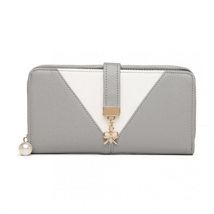 Lp2216 - Miss Lulu Two Tone Women's Leather Look Clutch Purse - Grey