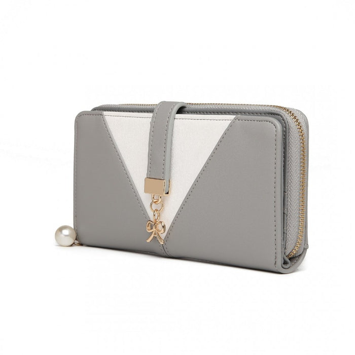 Lp2216 - Miss Lulu Two Tone Women's Leather Look Clutch Purse - Grey