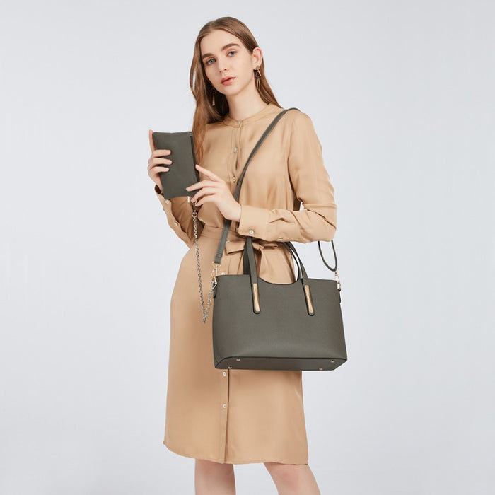 S1719 - Miss Lulu Pu Leather Handbag & Purse - Grey