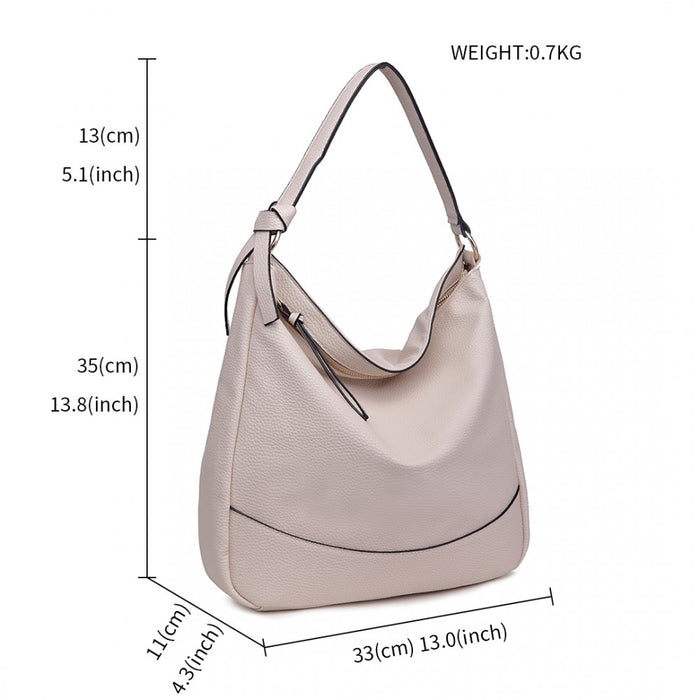 S1761 Bg - Midium Size Miss Lulu Leather Look Slouch Hobo Shoulder Tote Bag Beige