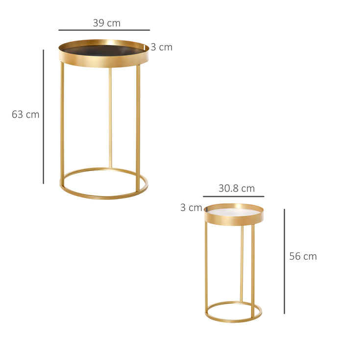 HOMCOM Ensemble de 2 Tables Basses Gigognes avec Base en Métal Doré, Tables Gigognes avec Plateau Intégré de Couleur Marbre, Salon, Chambre