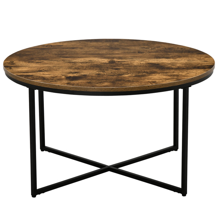 HOMCOM Coffee Table, Industrial Round Side Table with Metal Frame, Large Tabletop for Living Room, Bedroom, Rustic Brown