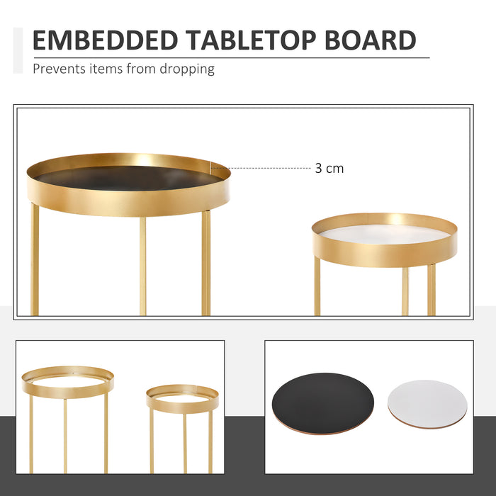 HOMCOM Ensemble de 2 Tables Basses Gigognes avec Base en Métal Doré, Tables Gigognes avec Plateau Intégré de Couleur Marbre, Salon, Chambre