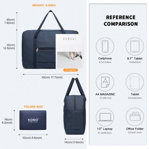 EQ2256 - Kono Foldable Waterproof Storage Travel Handbag - Navy