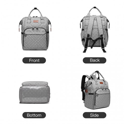 E6705D2 - Kono Wide Open Designed Baby Diaper Changing Backpack Dot - Grey