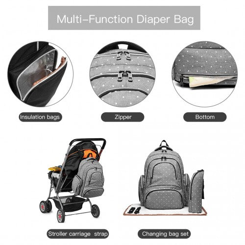 E6706d2 - Kono Large Capacity Multi Function Baby Diaper Backpack Polka Dot Grey