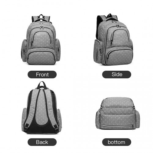 E6706d2 - Kono Large Capacity Multi Function Baby Diaper Backpack Polka Dot Grey