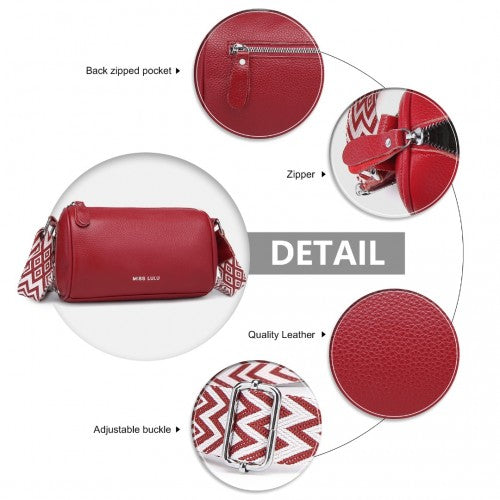 L2309 - Miss Lulu Lightweight Wide Strap Genuine Leather Crossbody Bag - Red