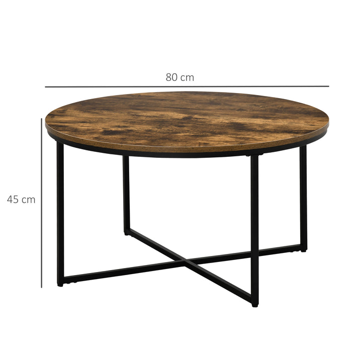 HOMCOM Coffee Table, Industrial Round Side Table with Metal Frame, Large Tabletop for Living Room, Bedroom, Rustic Brown - Love Thy Bargains