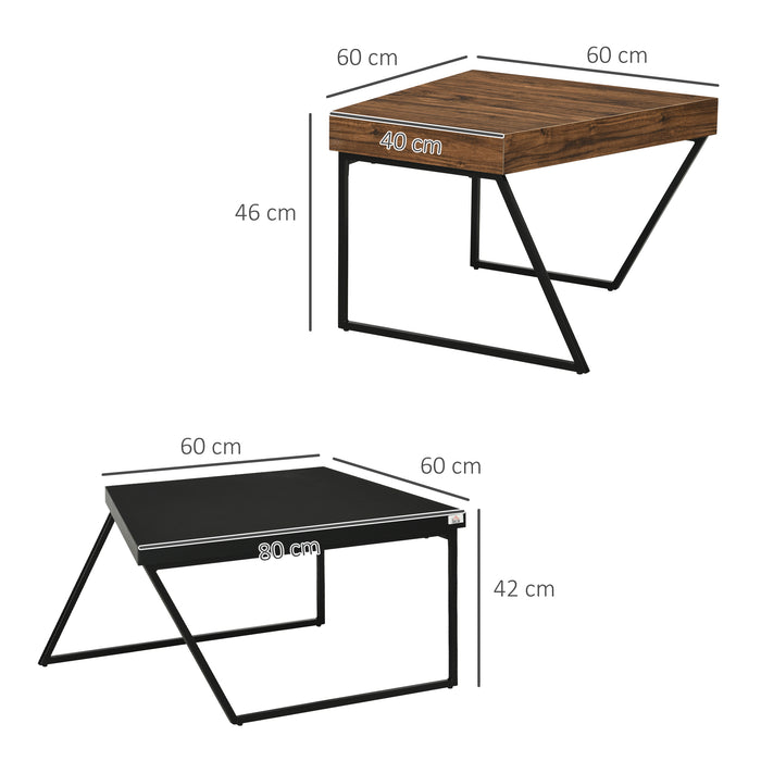 HOMCOM Coffee Table Set of 2, Geometric Coffee Table with Spacious Legroom, Steel Frame and Thick Tabletop, Industrial Coffee Tables