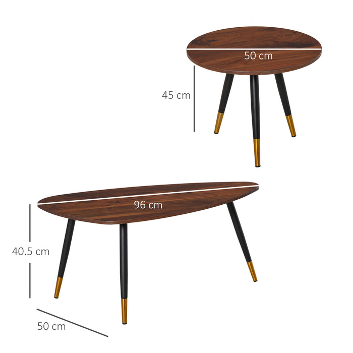 HOMCOM Nest of Tables Set of 2 Nesting Coffees End Tables Vintage Decor Side Table Triangle Occasional Stand Tea Table for Living Room Home and Office